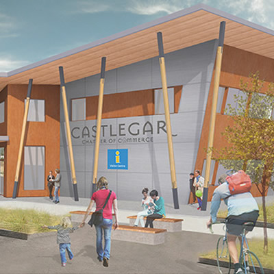 An artist's rendition of the new ultra-modern Castlegar Chamber of Commerce and Visitor's Centre building. 