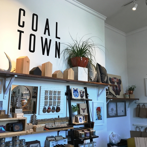 Coal Town shop interior with wooden handmade items and other merchandise