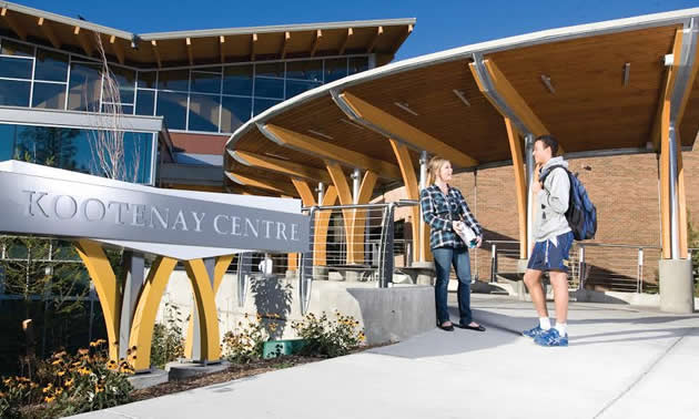 Photo of students standing outside the college of the rockies