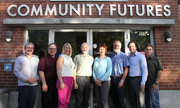 The new Community Futures Central Kootenay Board of Directors consists of (from left to right) Chris Bell, Dan Salekin, Charlotte Ferreux, Jim Holland, Frances Swan, Bob Wright, Robert Bleier and Peter LeCouffe.