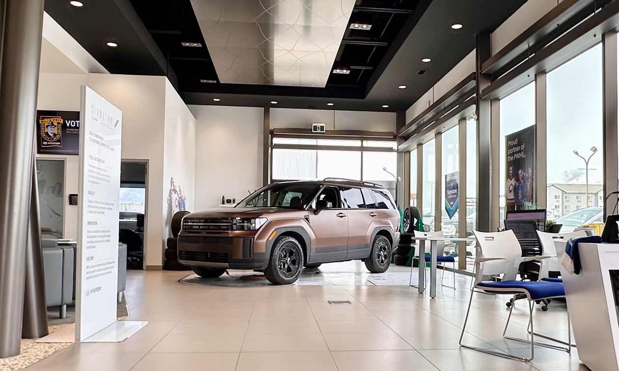 Cranbrook Hyundai showroom with a brand new vehicle on display