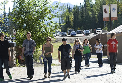 Photo of a group of people walking