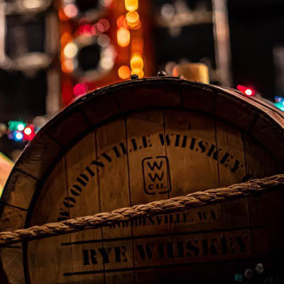 Whiskey-keg and bottle of Monashee Spirits Craft Distillery product. 