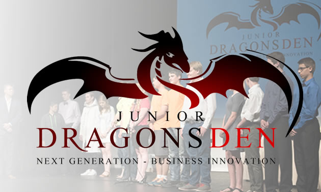 Collage of Dragons' Den logo and competition picture. 