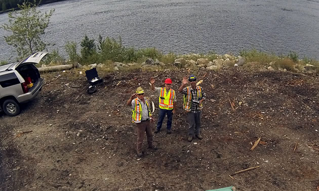 Dronie. Robert Simmerling, P.Eng, director; Peter LeCouffe, operations manager; and Steve Johnson, geomatics gechnician.