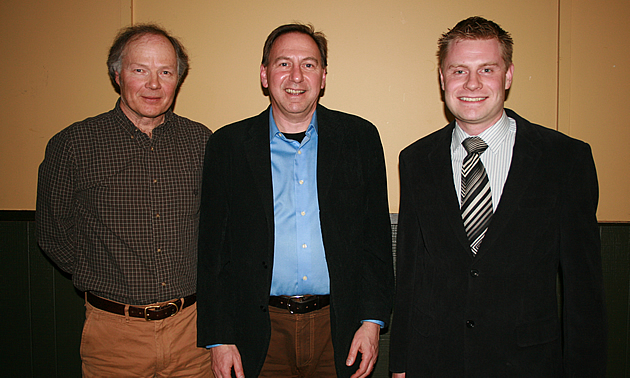 Photo of Juri Peepre, Mark Anielski and the mayor of the District of Invermere, Gerry Taft