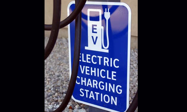 Electric vehicle charging station sign. 