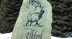 Elkford sign engraved in a rock