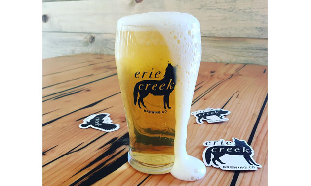 Close up of Erie Creek beer in glass. 
