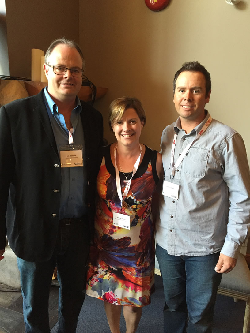 Susan Strom of the Elk Valley Economic Initiatives Conference with Ian Benson of Bearspaw Contracting (r) and Lance Edwards of Elevation Industries.