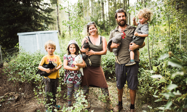 The Happy Hills Family, including the two co-owners, their three happy children and some really cute chickens.