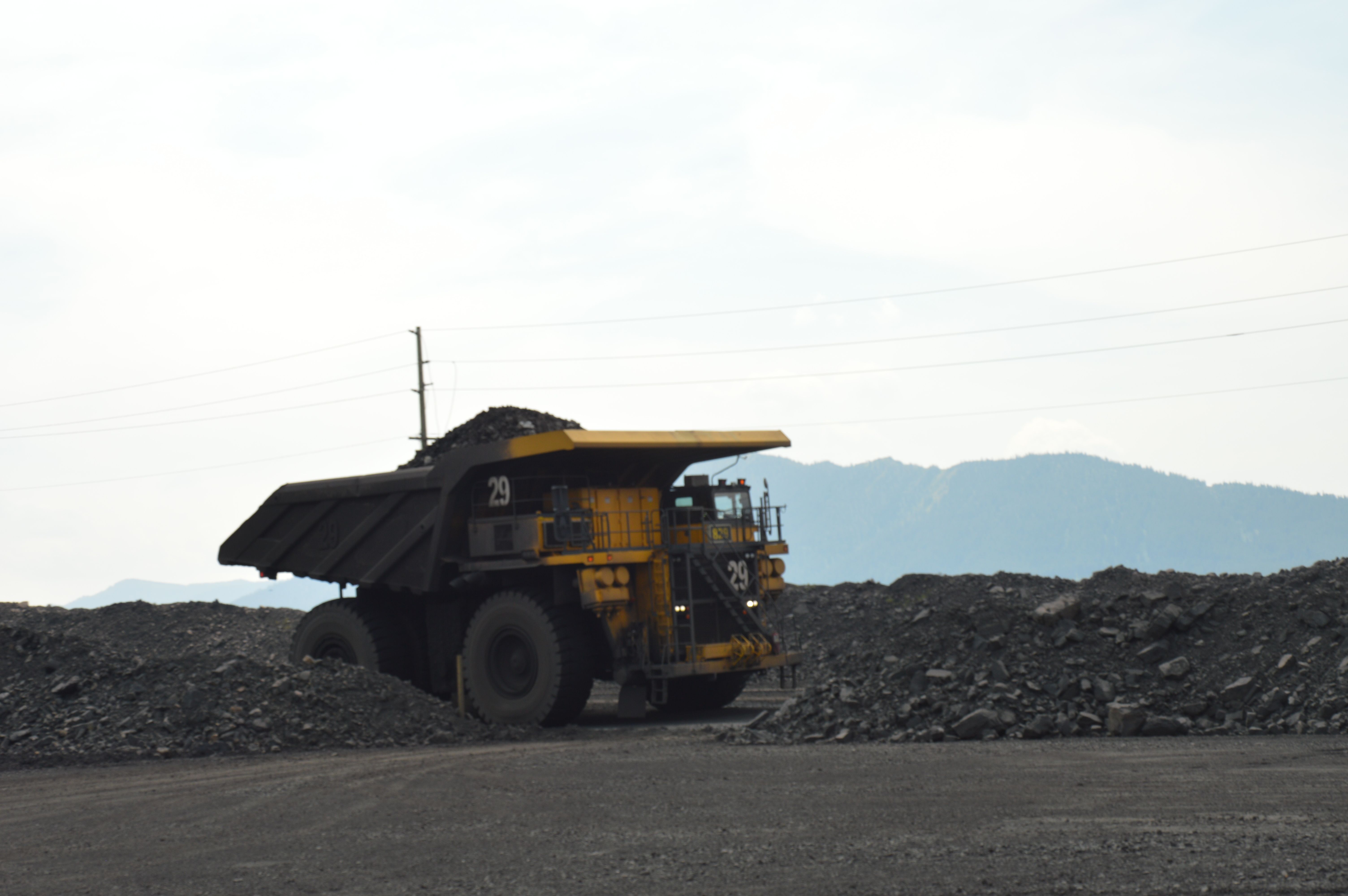 A haul truck with a full load as seen on the tour of the Elkview mine.
