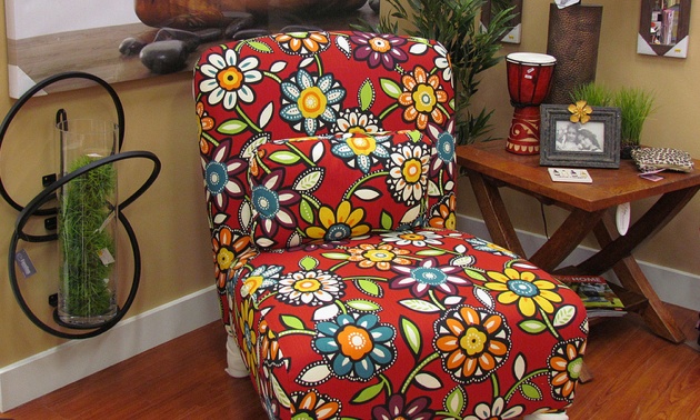 A colorful chair in the home decor section of Fernie Home Hardware.