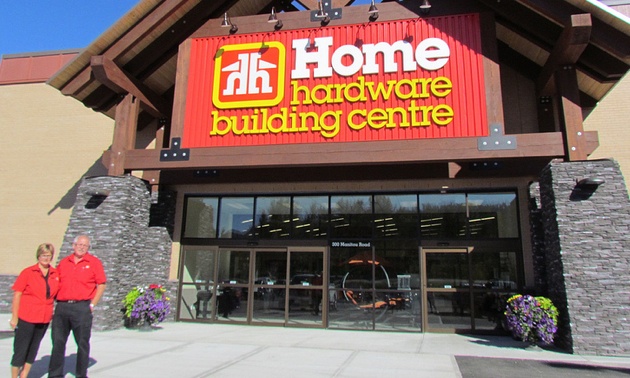 Walter and Heather Ingram standing in front of their new Home Hardware building centre in Fernie.