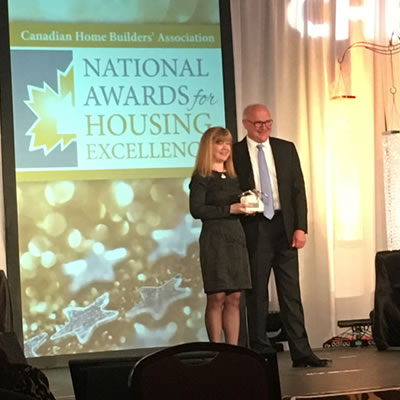 Michael Delich being recognized at a recent Kelowna gala for his leadership in the housing industry by the Canadian Home Builders’ Association.