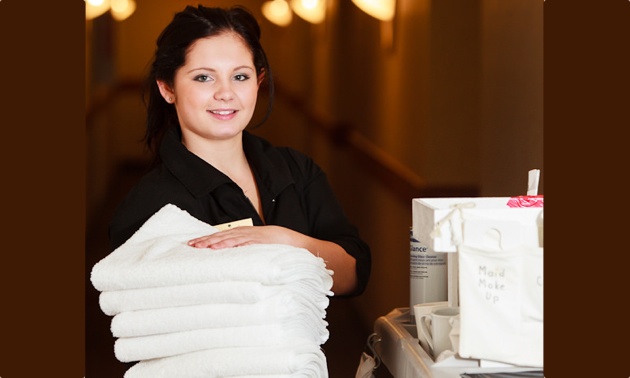 Ashley Hill, a housekeeper at Ainsworth Hot Springs Hotel.