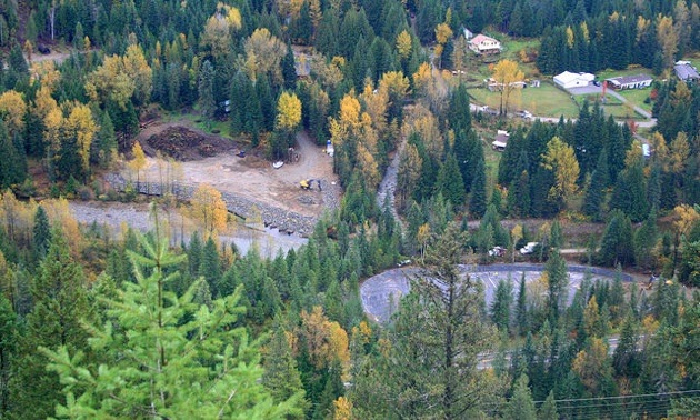 Aerial view of the Howard Mine Remediation project nearing completion at Salmo.