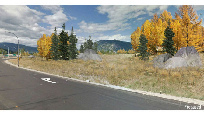 A rendering of tree plantings at the gateway at Highway 3 to Castlegar