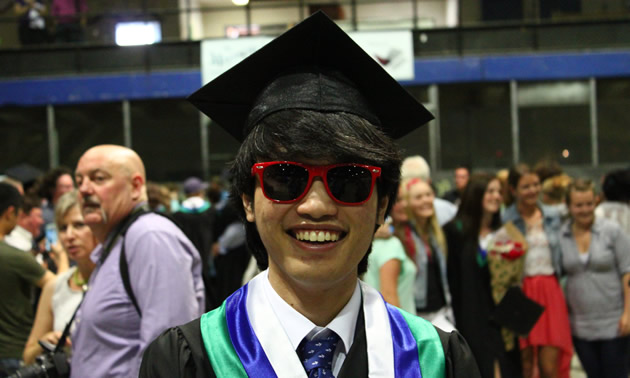 Congratulations! An international student from Korea celebrates his success at Selkirk Secondary School’s graduation ceremony in Kimberley (June, 2013).