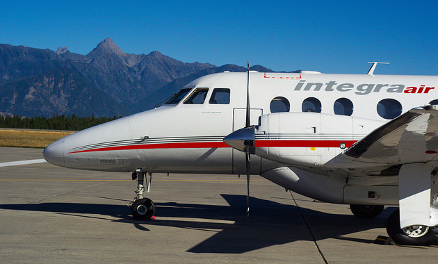 One of Integra Air's Jetstream 3100 jets sitting on the tarmac at Cranbrook Rockies International Airport. 