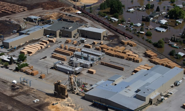Aerial view of the Interfor Sawmill in Grand Forks, B.C. 