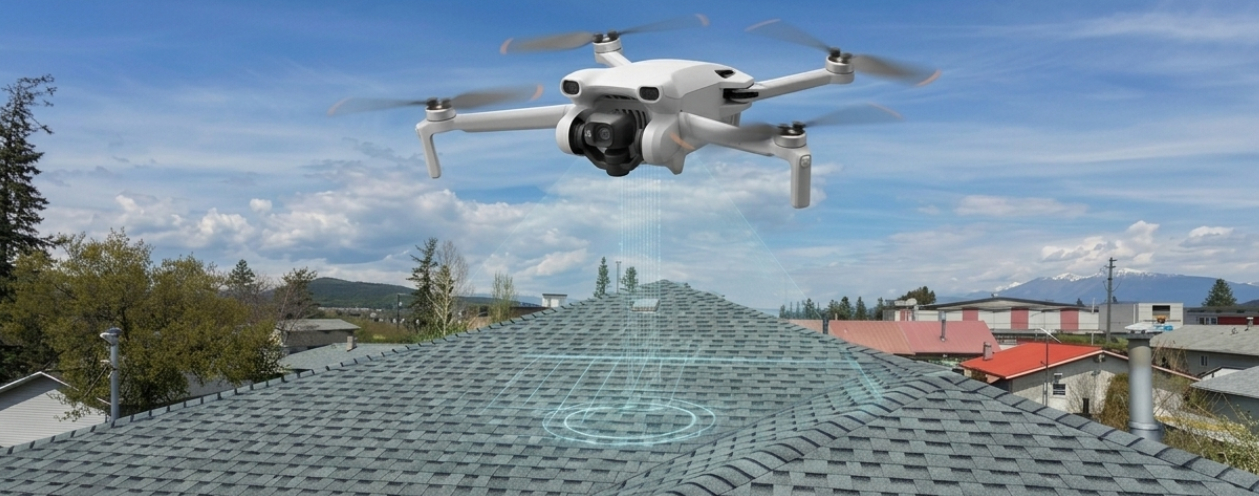 drone flying over a roof to assess it