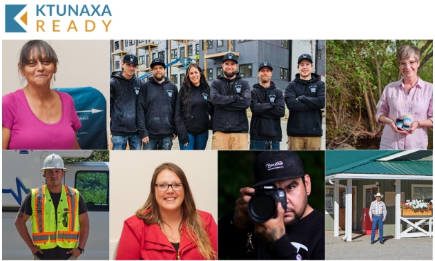 A sample of Ktunaxa businesses ready to connect. Clockwise from top right: Line 49 Jewelry, Pair of Aces Drywall, Jen’s Body Balm, Tobacco Plains Duty-Free Shop, Indigenous View Photography, AshFireWear, Pro Active Safety. 