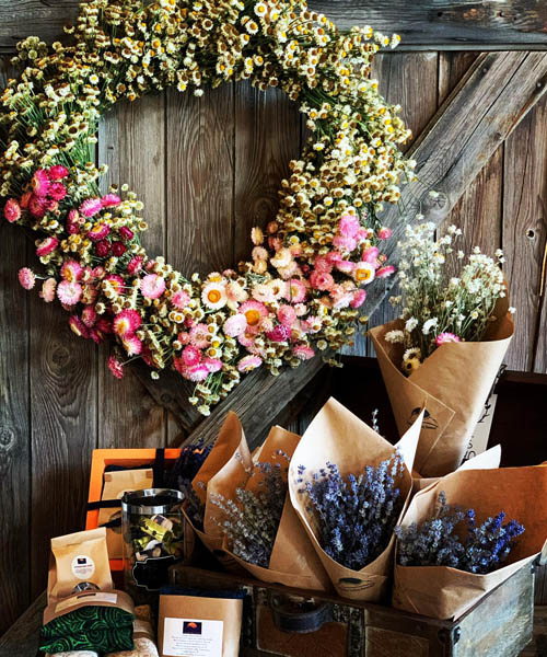 Wreaths, lavender bouquets for sale. 