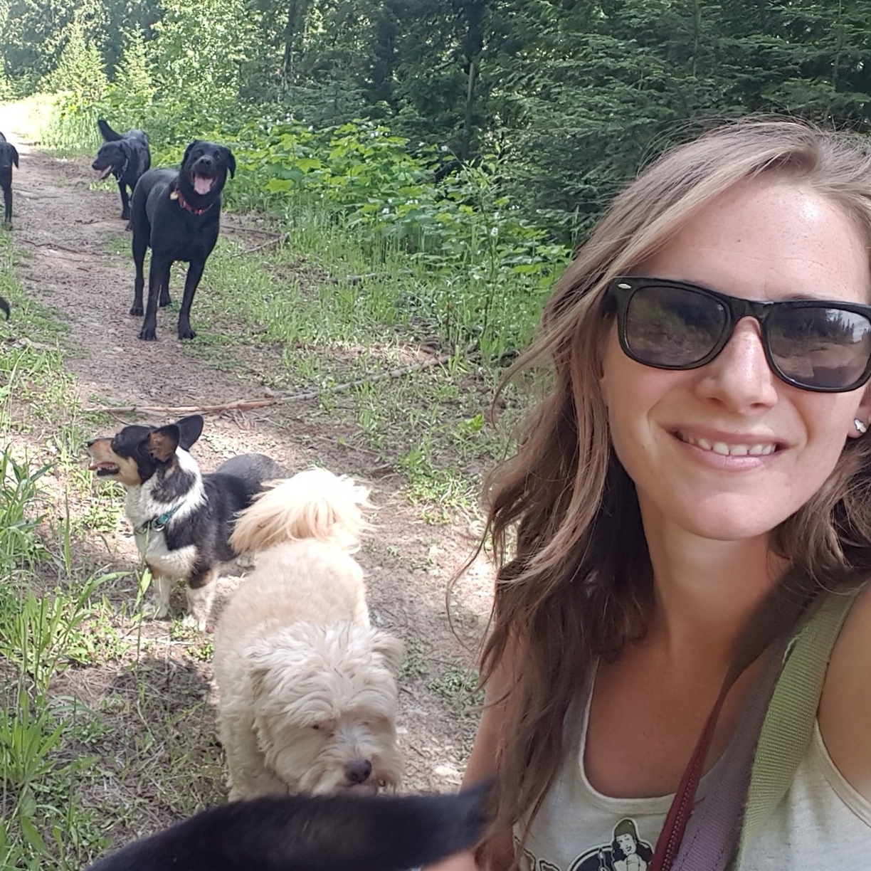 Nicole Courson with a group of dogs