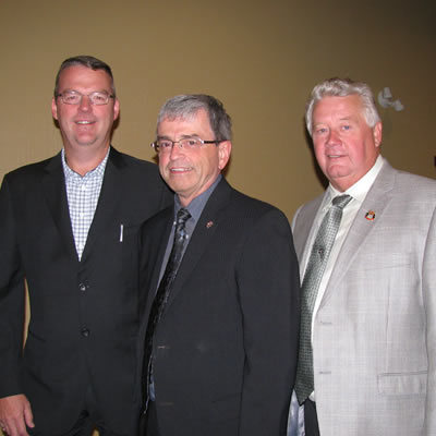 Cranbrook Mayor Lee Pratt, (right) Dave Struthers, Chamber president (left) and accountant Trent Taylor (center) at the recent Cranbrook Chamber of Commerce luncheon
