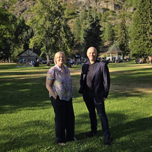 Skills Centre Executive Director Morag Carter, former LCCDTS board chair, joins Brent Anhel, LCIC board chair at the park