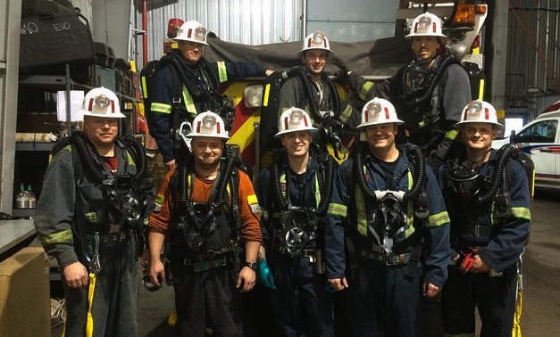 First group of rescue team members to receive underground training - Front row (L-R) Preston Engel, Steve Kallies, Cory Robinson, Collin Kilford, Matt Peterson Back row (L-R)  Brent Roberts (Staff), Josh
 Kendrick, Miles Potter.