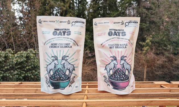 Two packages of granola made by Mountain Oats