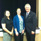 Photo of Mayor Wayne Stetski with Chamber president Lana Kirk (left) and luncheon sponsor representative, Silver Pocha (center)