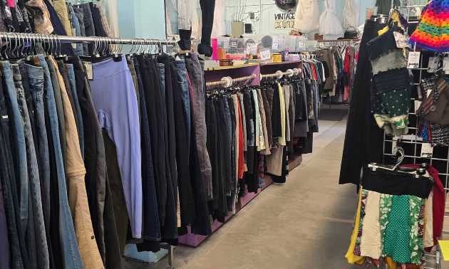 Jeans hanging up at Positive Apparel in Nelson