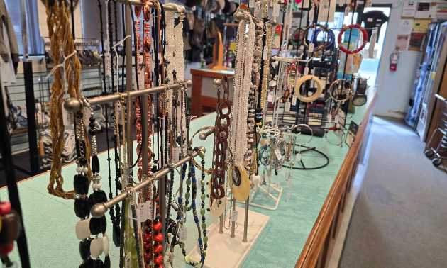 jewelry hanging on racks