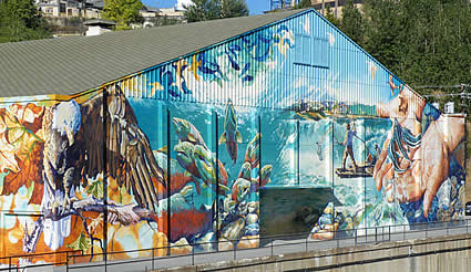 mural of an eagle and salmon