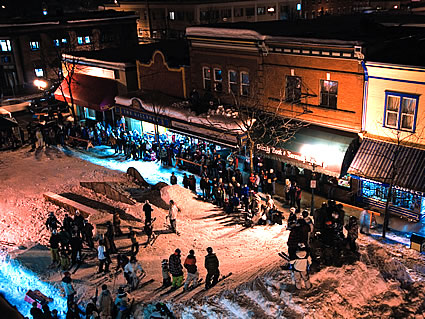 People gathering in downtown Revelstoke