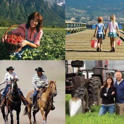 Collage of photos depicting people across rural BC. 