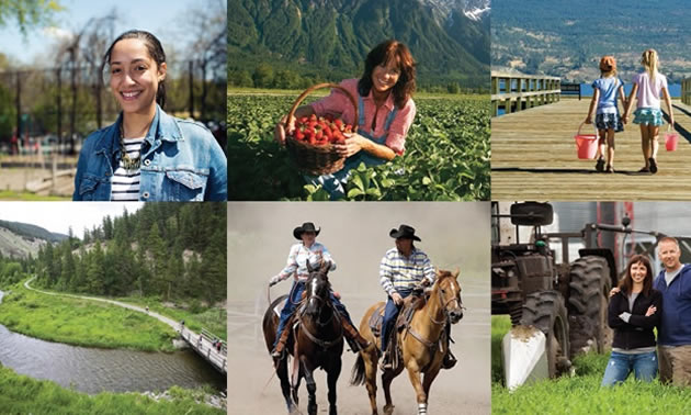 Collage of photos depicting people across rural BC. 