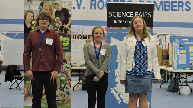 Students Dylan Peil, Marisa Price and Johanna Brochhagen will be attending the Canada-wide Science Fair in Montreal from May 18-20. 
