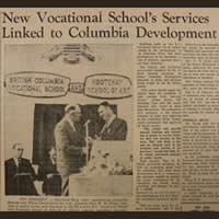 Newspaper featuring the opening of the BC Vocational School (now Selkirk College's Silver King Campus) in 1964