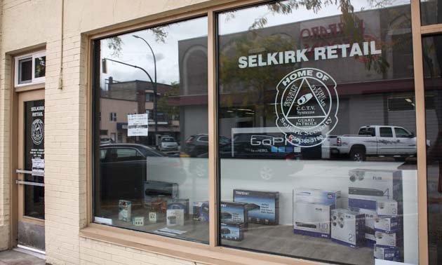The front window of the new Selkirk Security retail store in downtown Trail. 