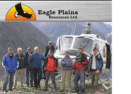 Photo of a helicopter and Eagle Plains logo