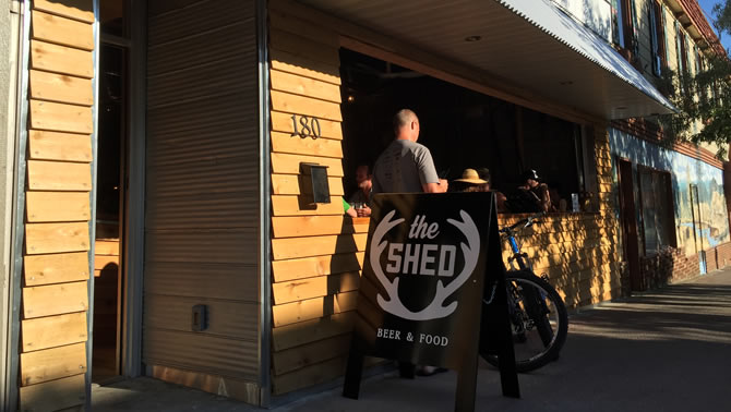 Picture of the front of The Shed Restaurant in Kimberley, BC. 