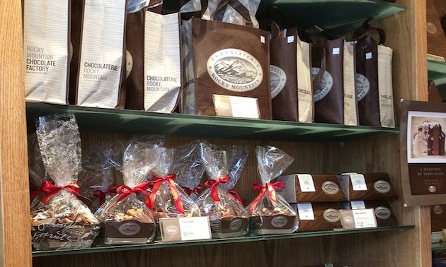 The shelves are loaded with goodies at Rocky Mountain Chocolate Factory.