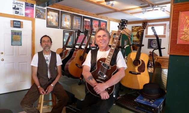 Pedro Montoya and John E. Pettigrew show off some of their unique merchandise at the Slocan Trading Co. 