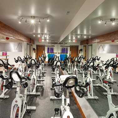 An inside photo of the bikes in Soard Cycle Studio.