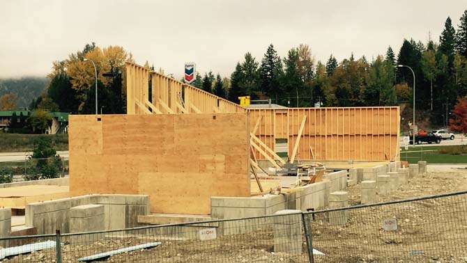 Picture of construction underway at the new Petro-Can/Starbucks location in Revelstoke. 