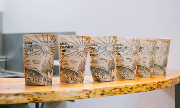 Line-up of Stoke Roasted Coffee Co. bags. 